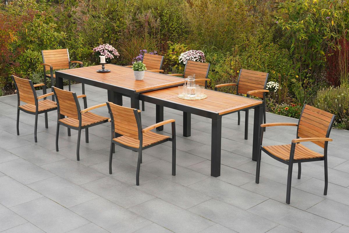 GARTENTISCH SANTORIN - Graphitfarben/Naturfarben, MODERN, Holz/Metall (180-300/100/80cm) - Gardenson