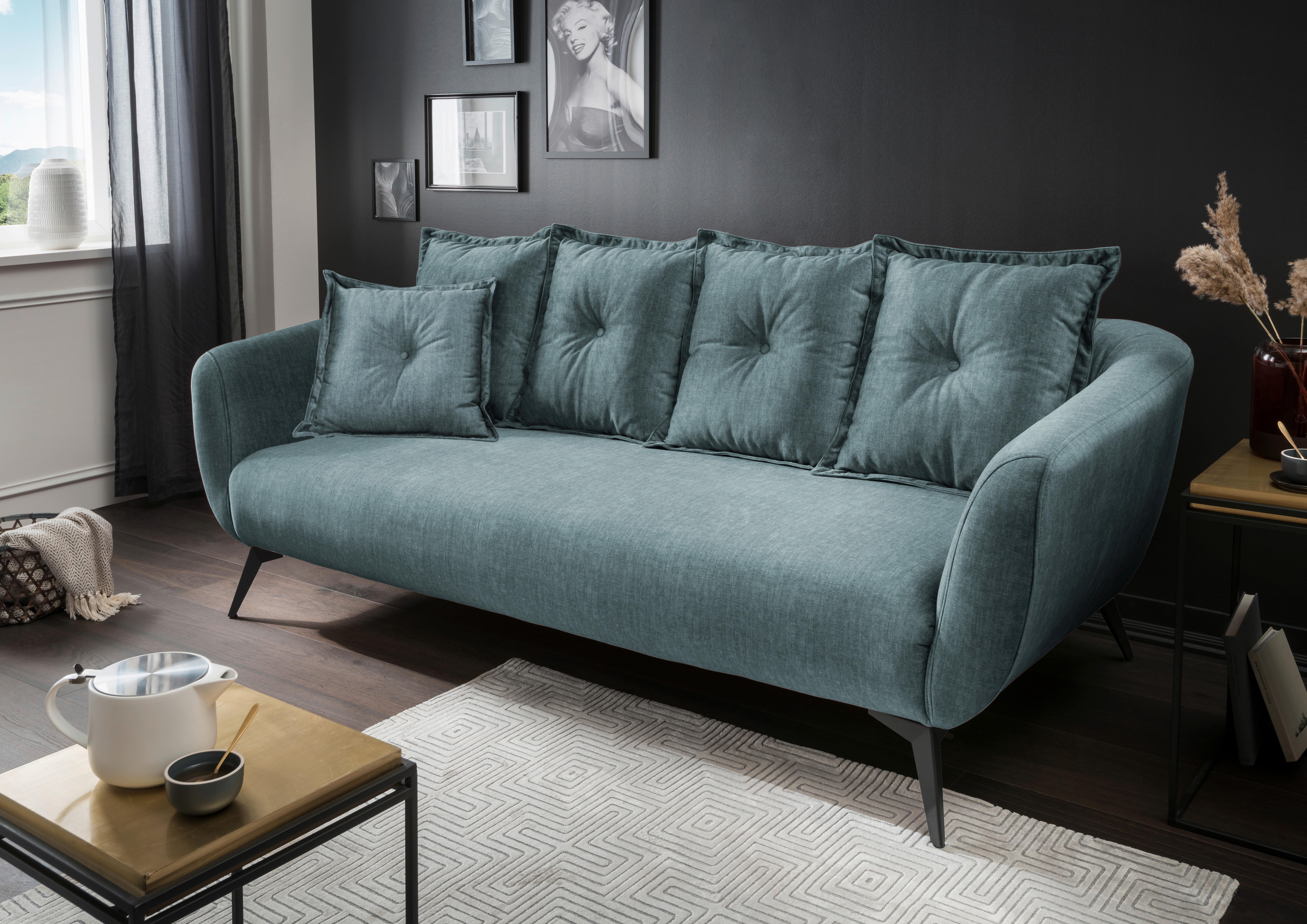 3-Sitzer-Sofa Baggio Blau Velours - Blau/Schwarz, MODERN, Holz/Textil (236/94/103cm) - Livetastic