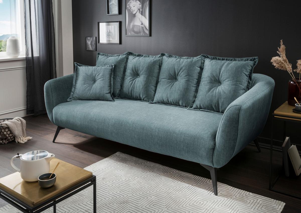 3-Sitzer-Sofa Baggio Blau Velours - Blau/Schwarz, MODERN, Holz/Textil (236/94/103cm) - Livetastic