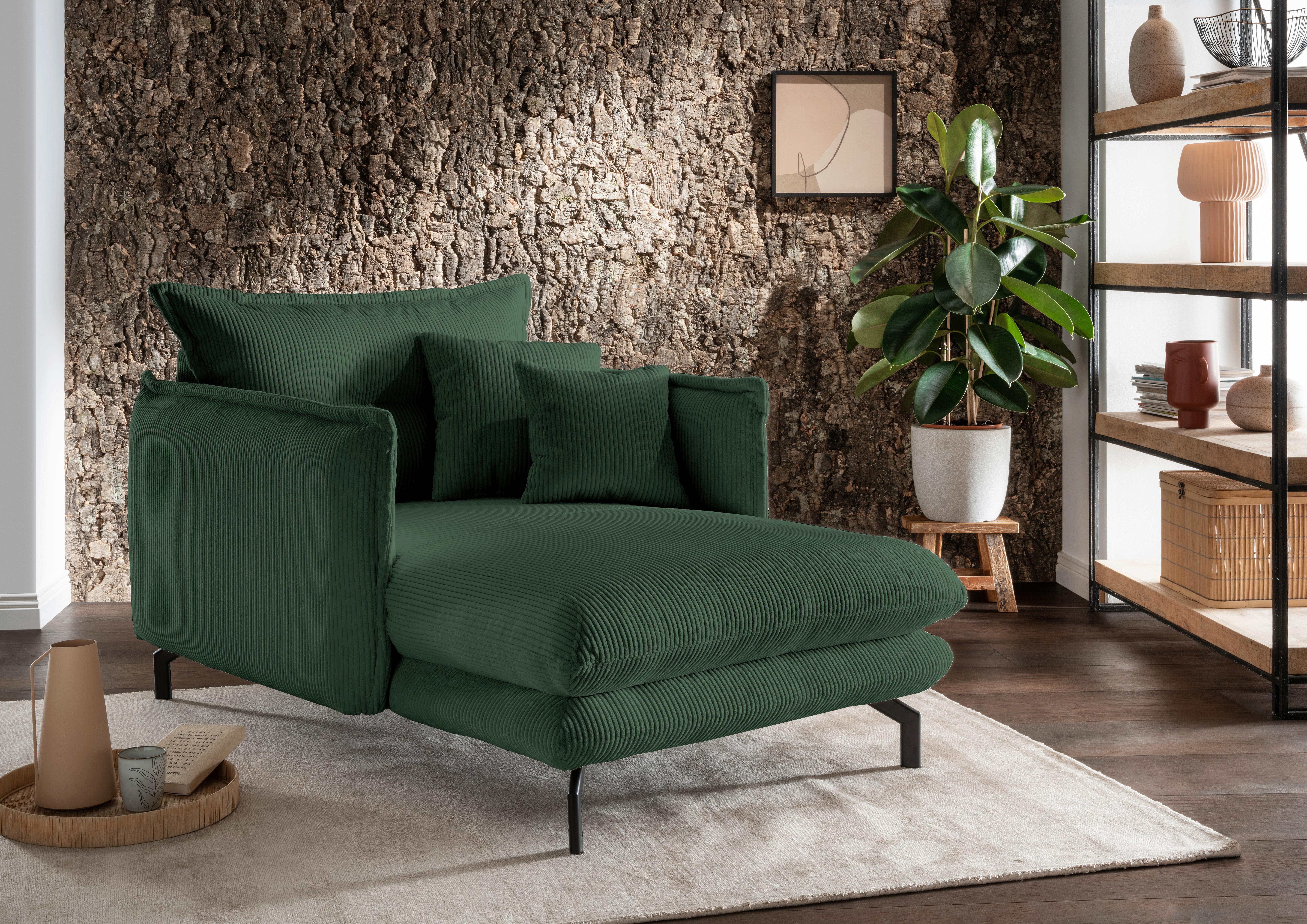 Relaxsessel Lava Grün Cord - Schwarz/Grün, MODERN, Textil/Metall (111/101/167cm) - Livetastic