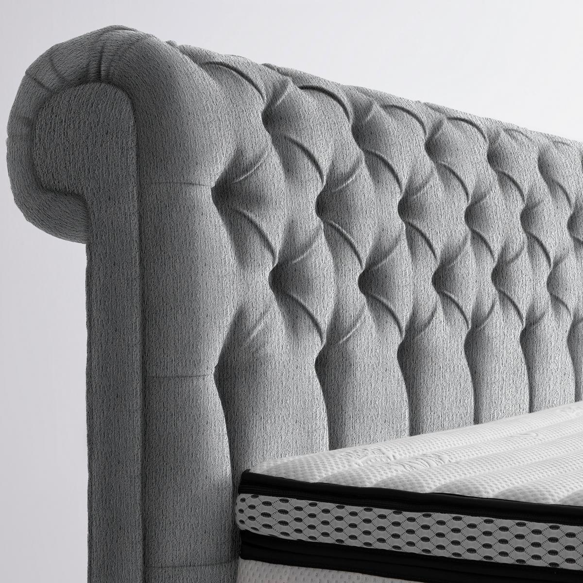 Boxspringbett Queen in Dunkelgrau ca. 180x200cm - Chromfarben/Dunkelgrau, Konventionell, Textil (180/200cm) - Premium Living