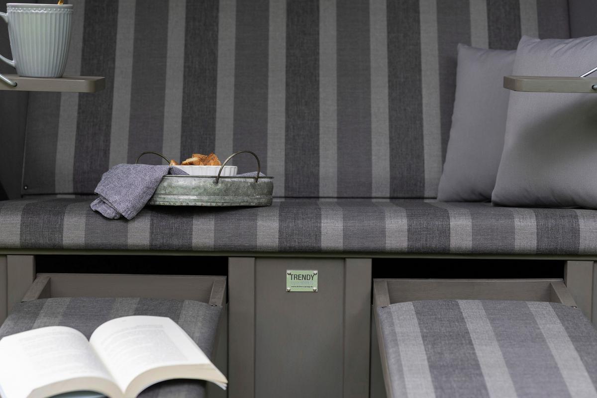 Strandkorb Compact Grau - Dunkelgrau, LIFESTYLE, Holz/Textil (120/160/80cm)