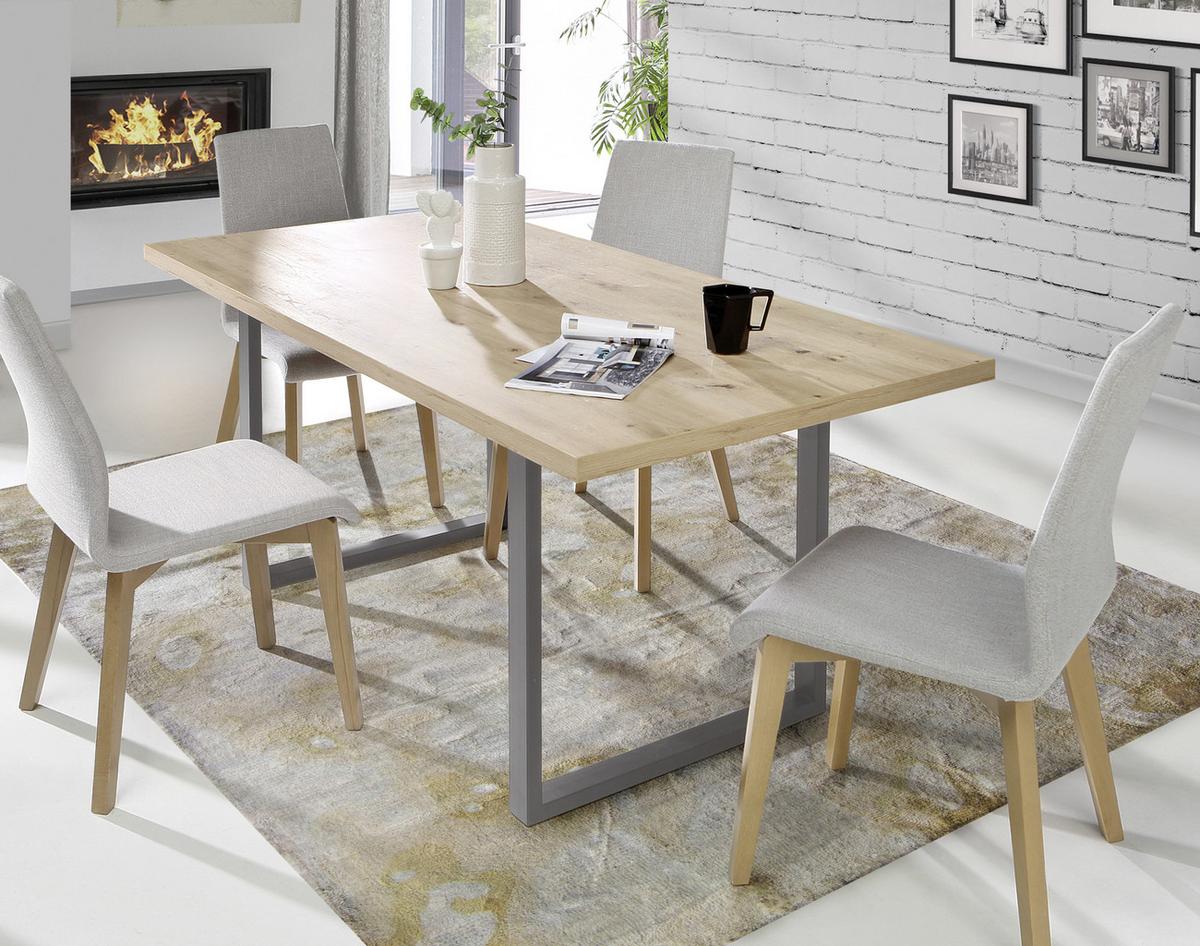 Jedilna Miza Flash, Barva Hrasta, Siva, 180x90 - siva/barve hrasta, Design, kovina/leseni material (180/90/74cm) - Hom`in