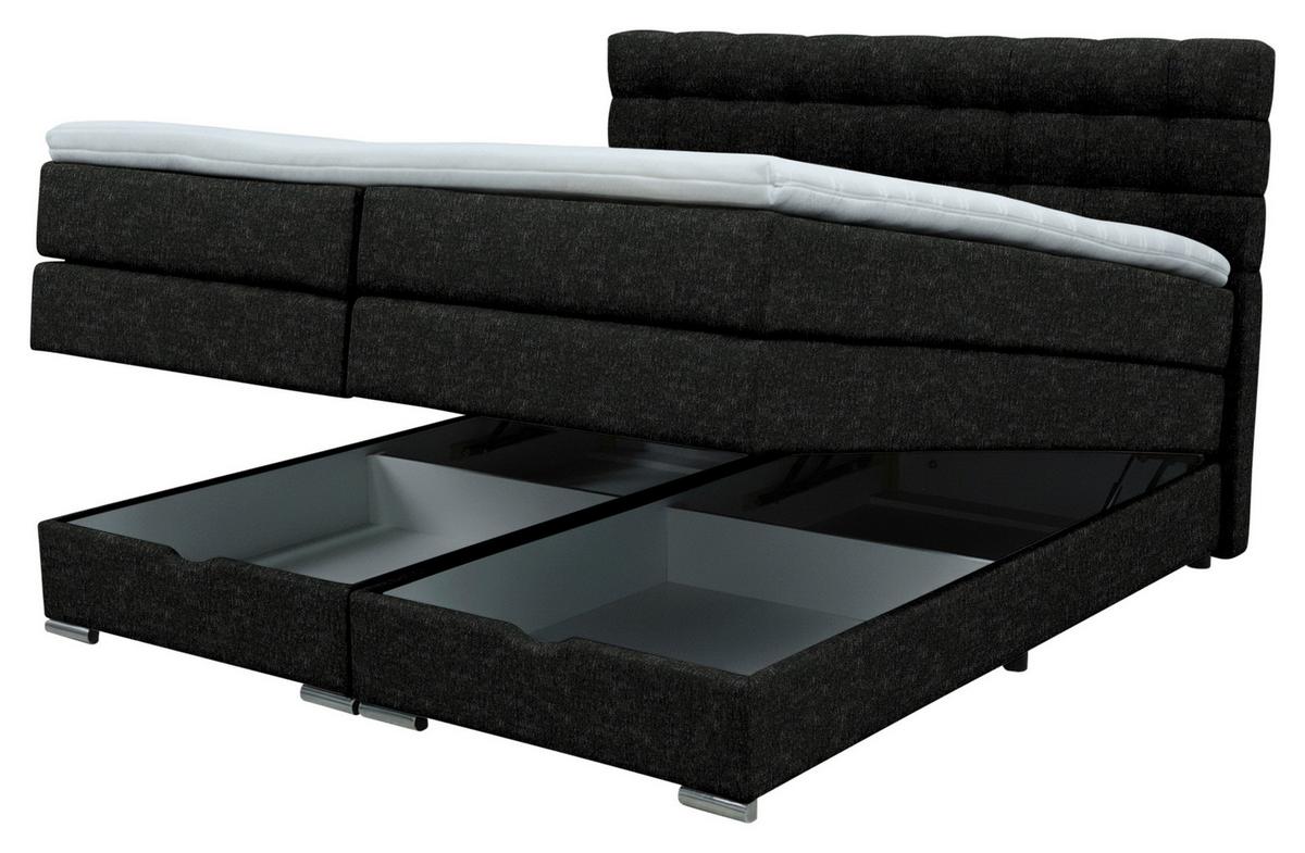 Boxspringbett London Schwarz ca. 180x200cm - Chromfarben/Schwarz, MODERN, Holz/Holzwerkstoff (180/200cm) - Premium Living