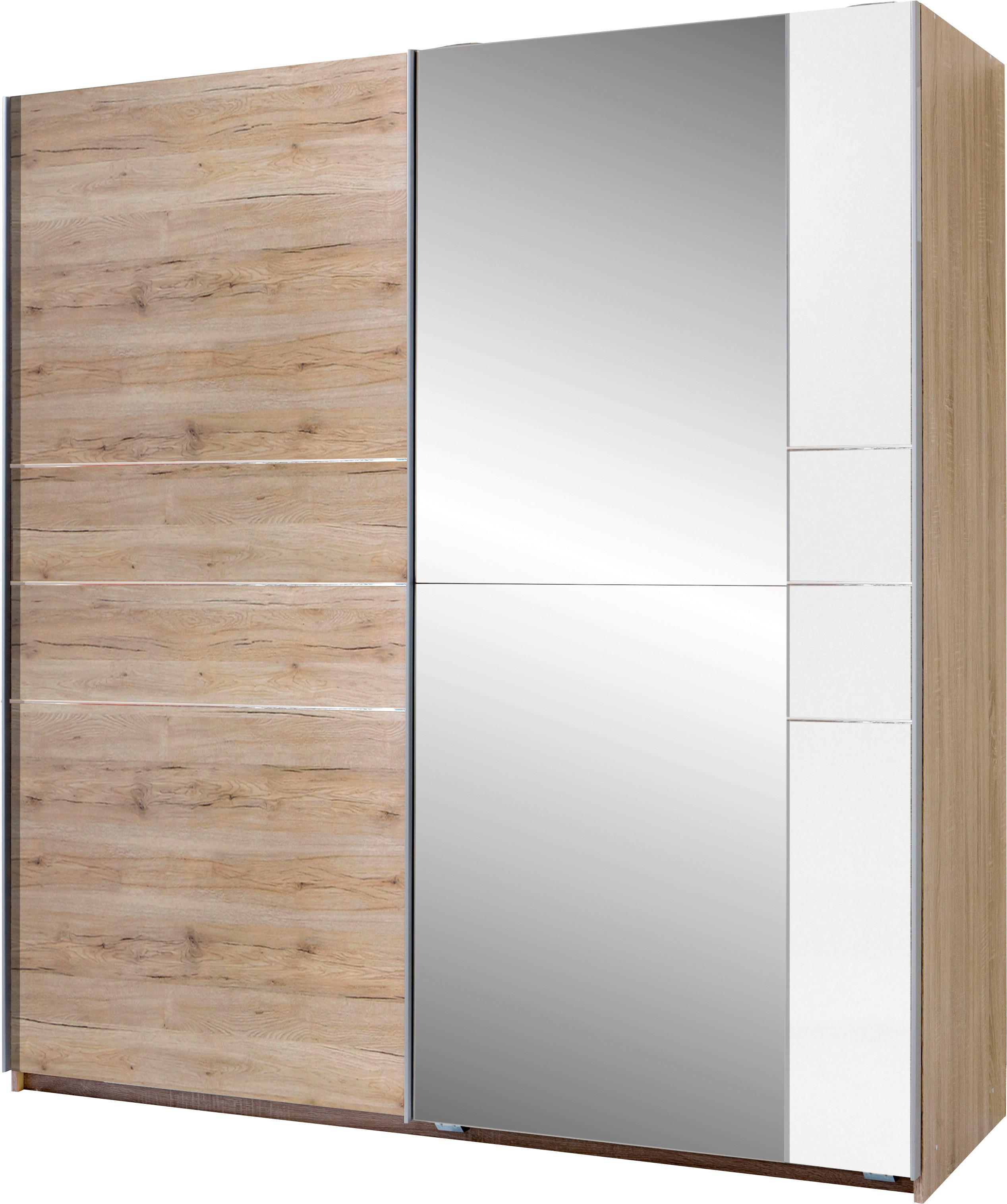 Tolóajtós Szekrény 2 Ajtós Stripe - tölgyfa színű/alumíniumszínű, Modern, fém/fa (180/198/64cm)