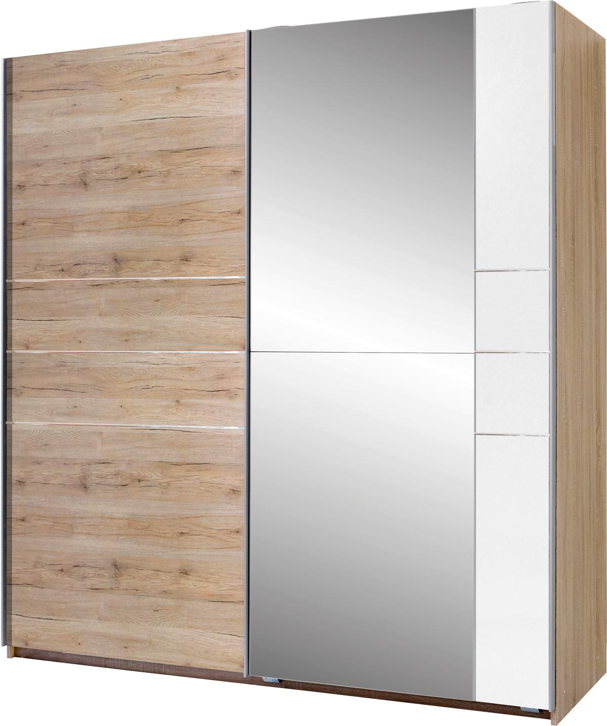 Tolóajtós Szekrény 2 Ajtós Stripe - tölgyfa színű/alumíniumszínű, Modern, fém/fa (180/198/64cm)