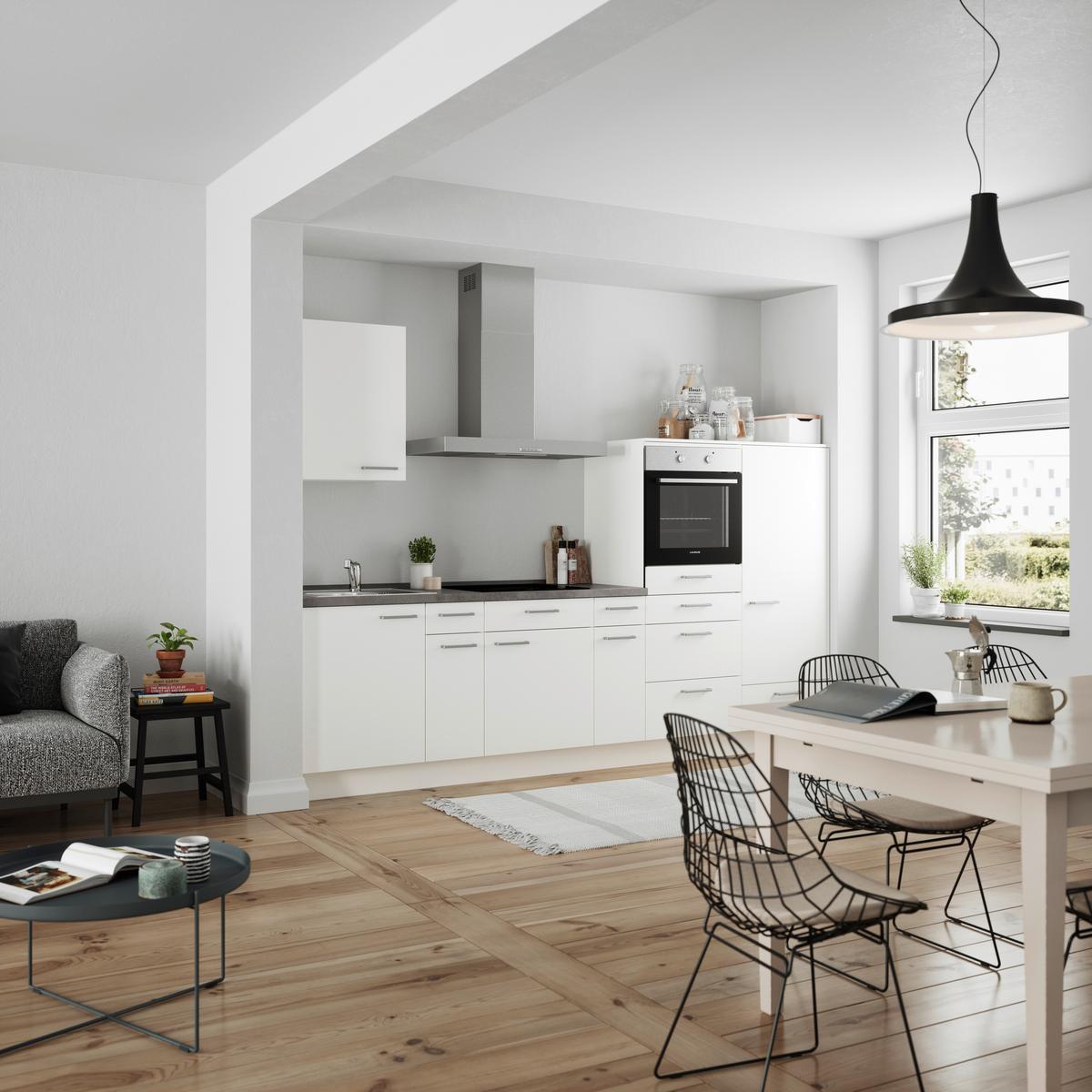 Küchenblock Touch Low m. Geräten Weiß - Schieferfarben/Edelstahlfarben, MODERN, Holzwerkstoff/Metall (300cm) - Nobilia