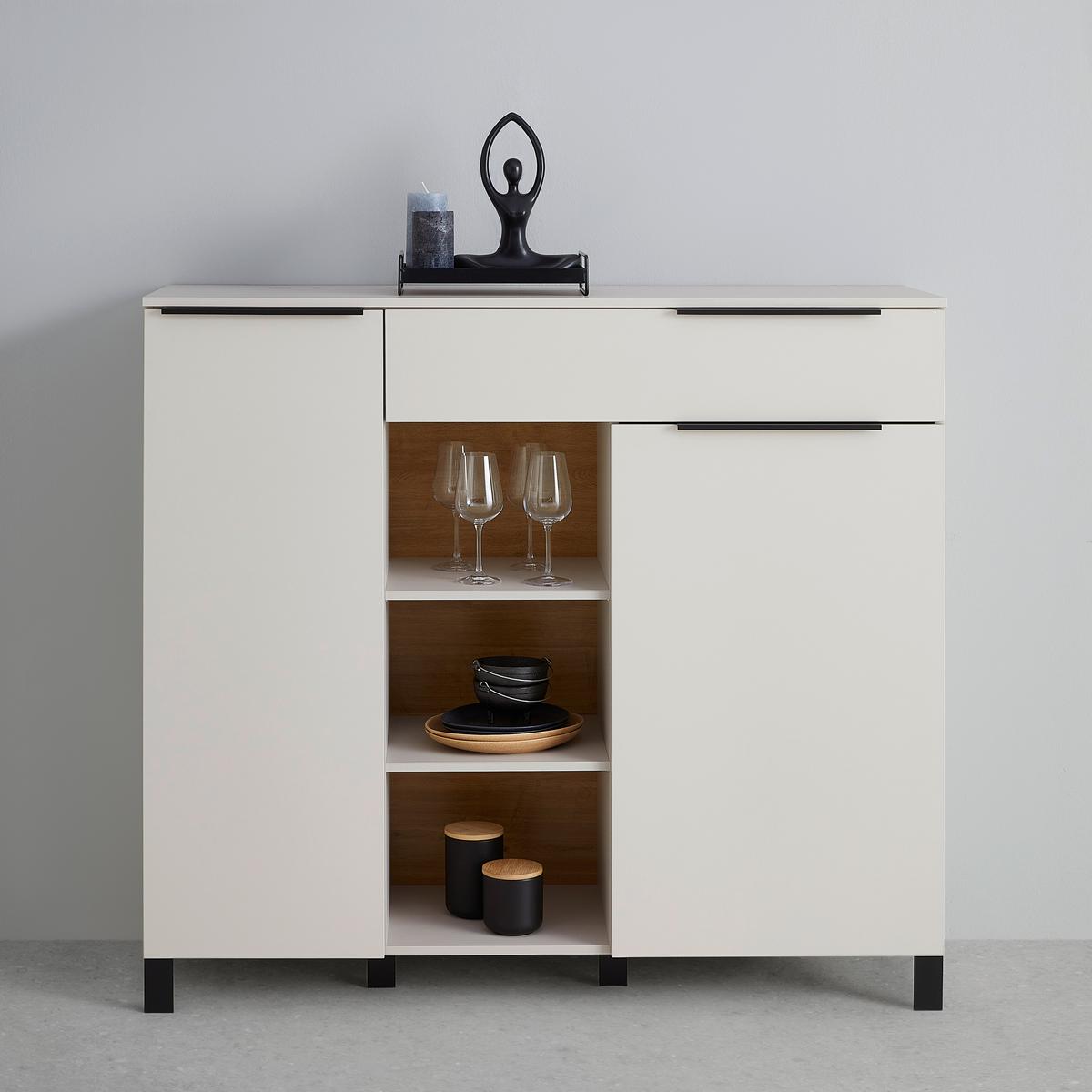 Highboard GW-Fresno in Kaschmir - Kaschmir/Schwarz, Modern, Holzwerkstoff/Metall (130/121/40cm) - Premium Living