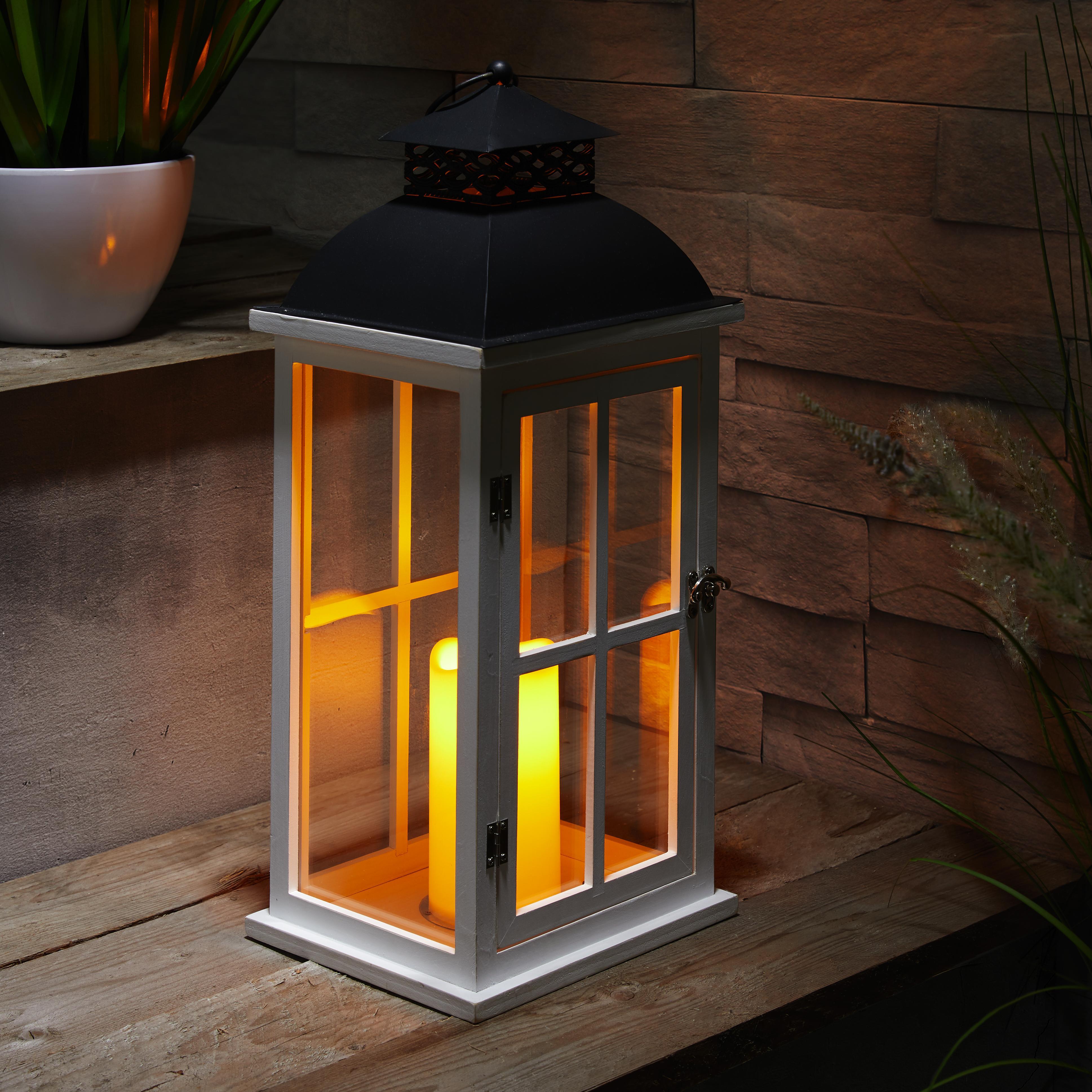 Laterne aus Pinienholz in Weiß /Schwarz Hca.51cm 'Bastian' - Schwarz/Weiß, MODERN, Glas/Holz (22/19/51cm) - Bessagi Home