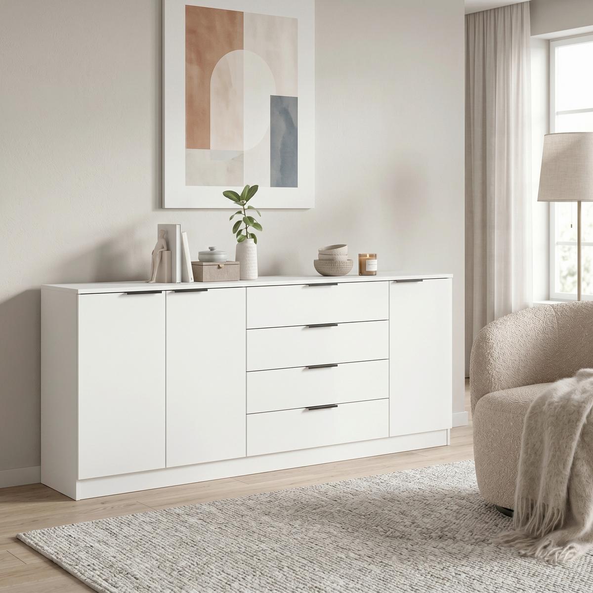 Tálalószekrény Kopenhagen - fekete/fehér, Design, műanyag/faalapú anyag (185/80/35cm) - Livetastic