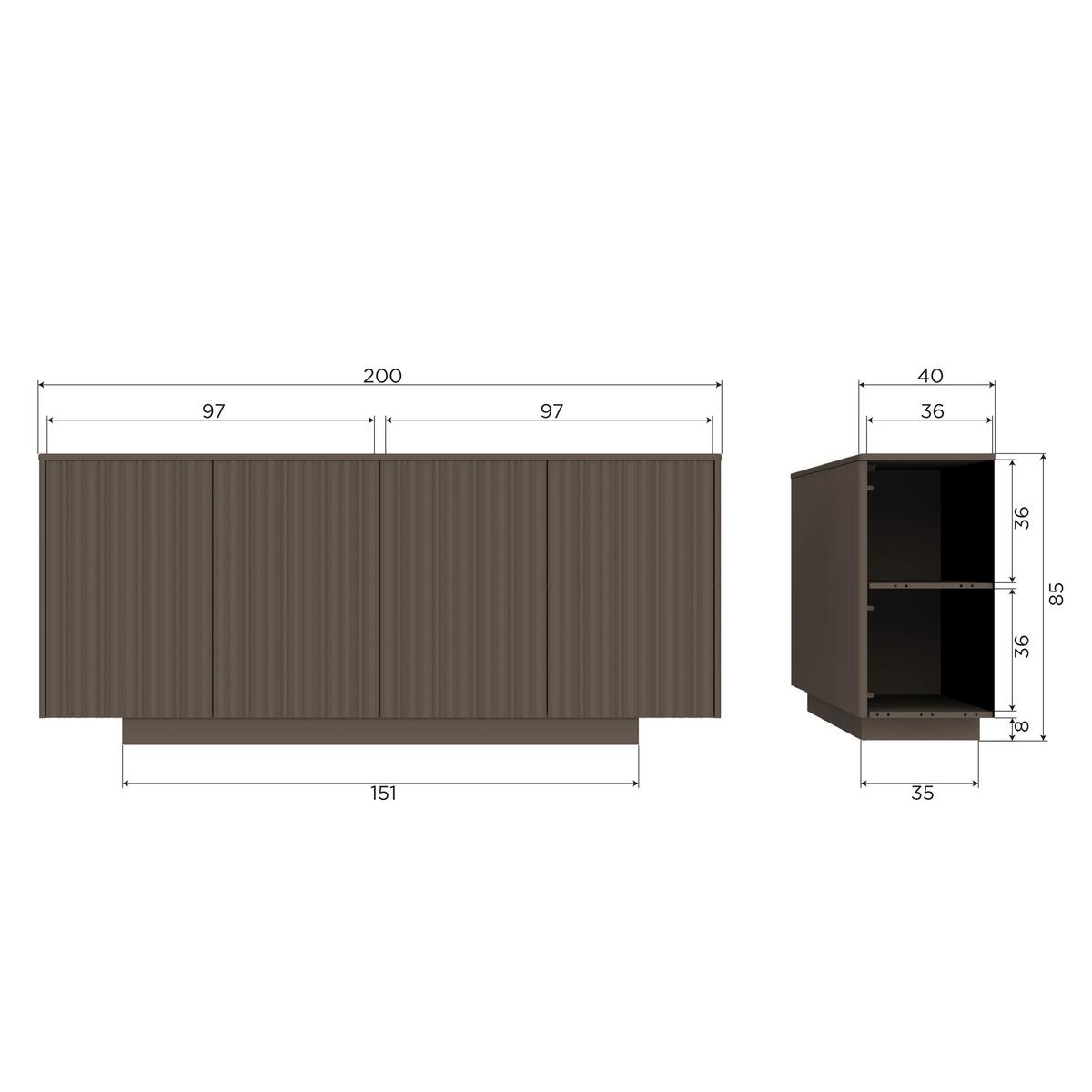 Sideboard Nova Braun B: 200 cm - Braun, Design, Holz (200/85/40cm) - Livetastic