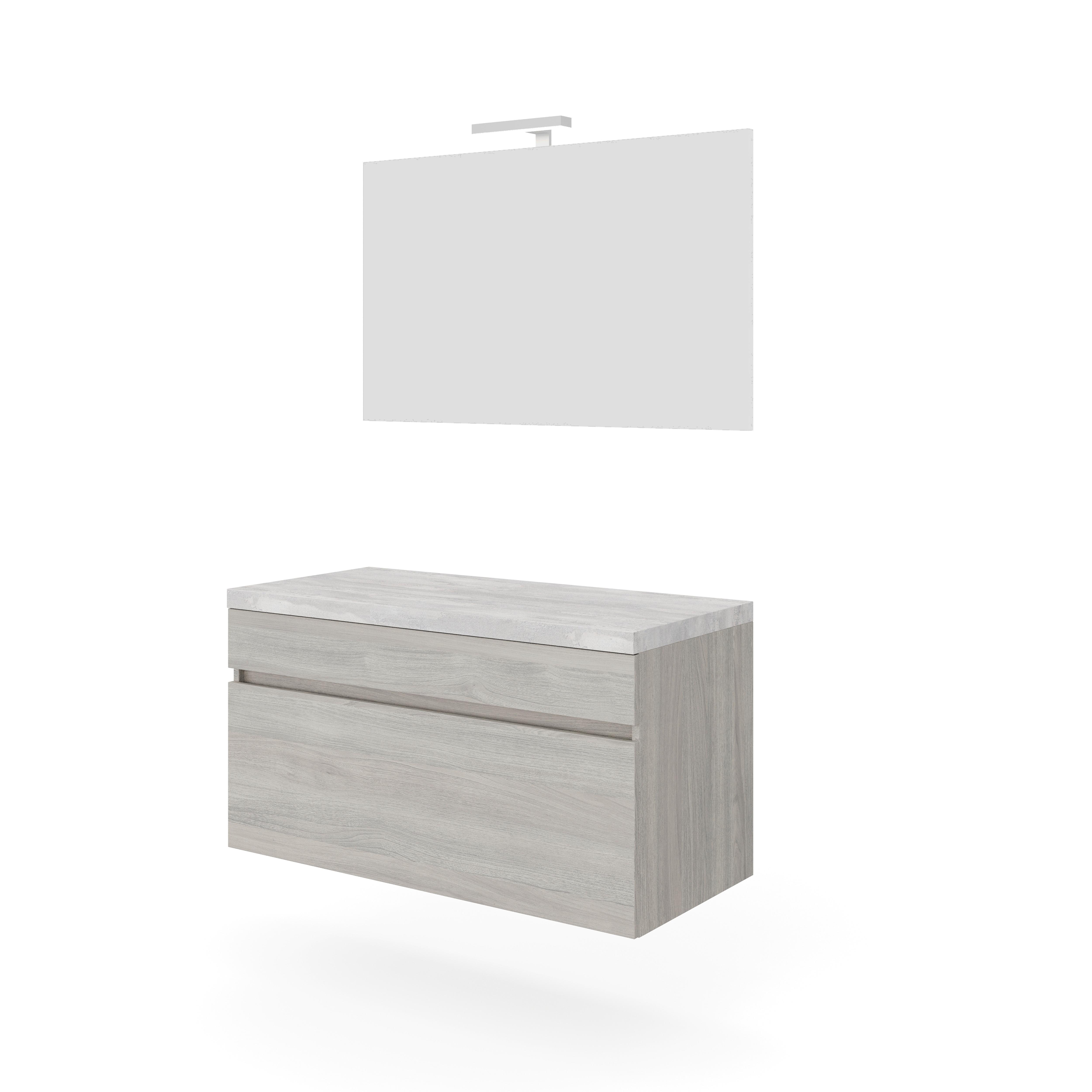 Mobilier de baie Bogota - alb/stejar gri, Basics, material pe bază de lemn (101/135/46cm)