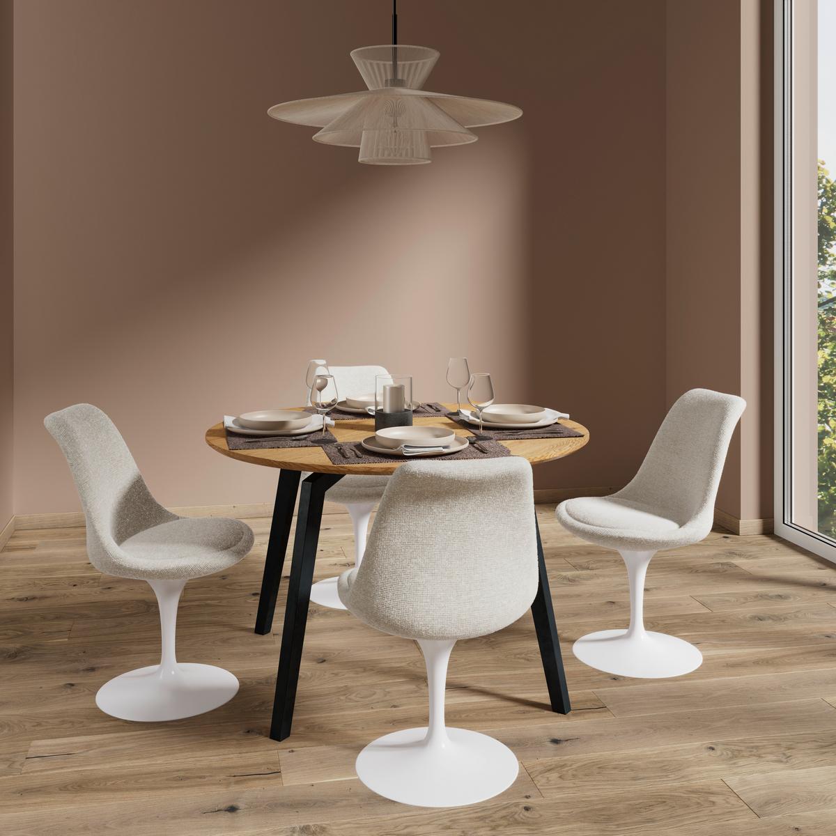 Stuhl Celia Beige/Weiß Leinenoptik Drehbar Gepolstert - Beige/Weiß, MODERN, Textil/Metall (56/49/83cm) - Bessagi Home