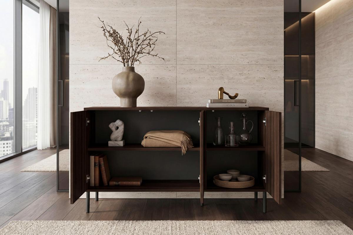 Sideboard Diamond Dunkelbraun - Dunkelbraun/Schwarz, Design, Holzwerkstoff/Metall (155/91/40cm) - Mömax