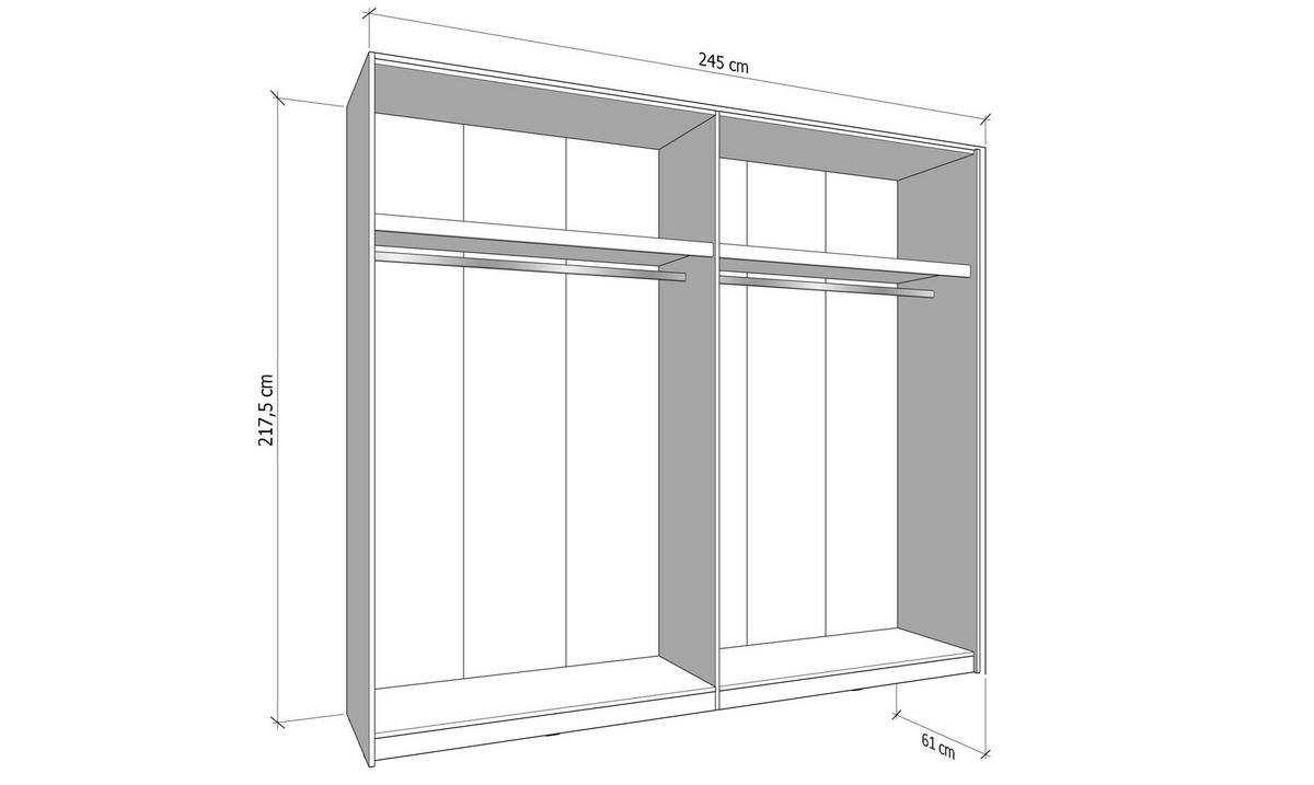 Schwebetürenschrank Gard Eiche Artisan - Schwarz/Eiche Artisan, KONVENTIONELL, Holzwerkstoff/Metall (245/217.5/61cm) - Based