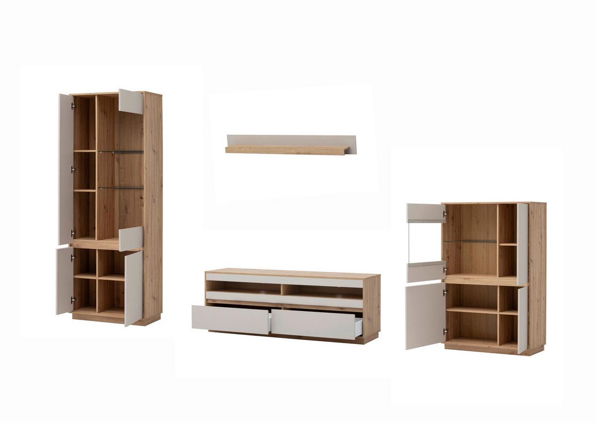 WOHNWAND SONORA - Kaschmir/Eiche Artisan, Design, Glas/Holzwerkstoff (342/205/40cm) - MID.YOU