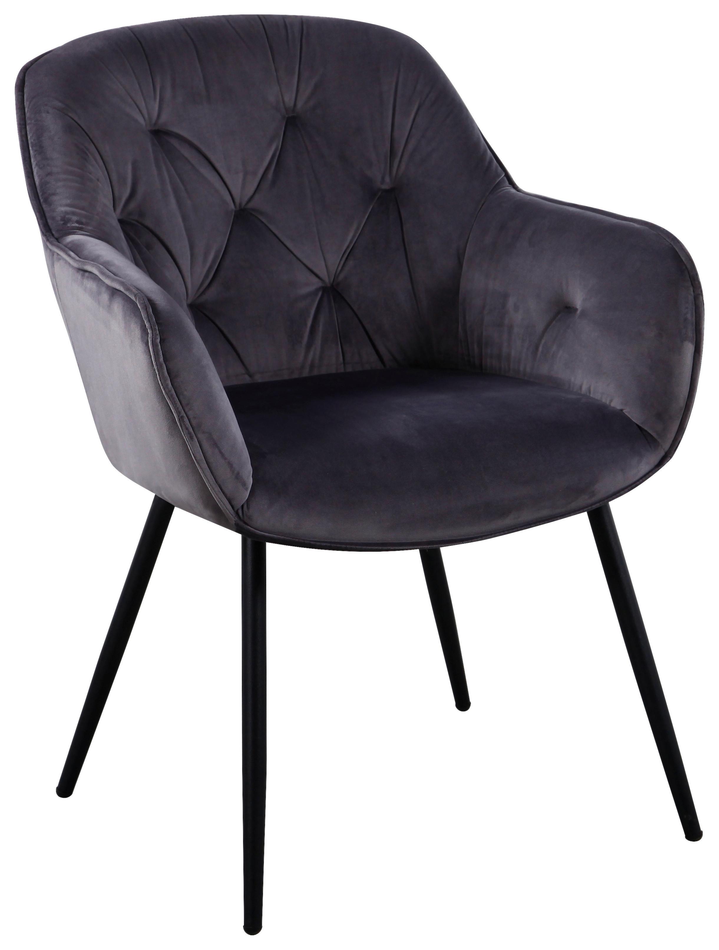 KRZESŁO Z PODŁOKIETNIKAMI SALERNO - czarny/szary, Modern, metal/tkanina (63/87/64cm) - MID.YOU