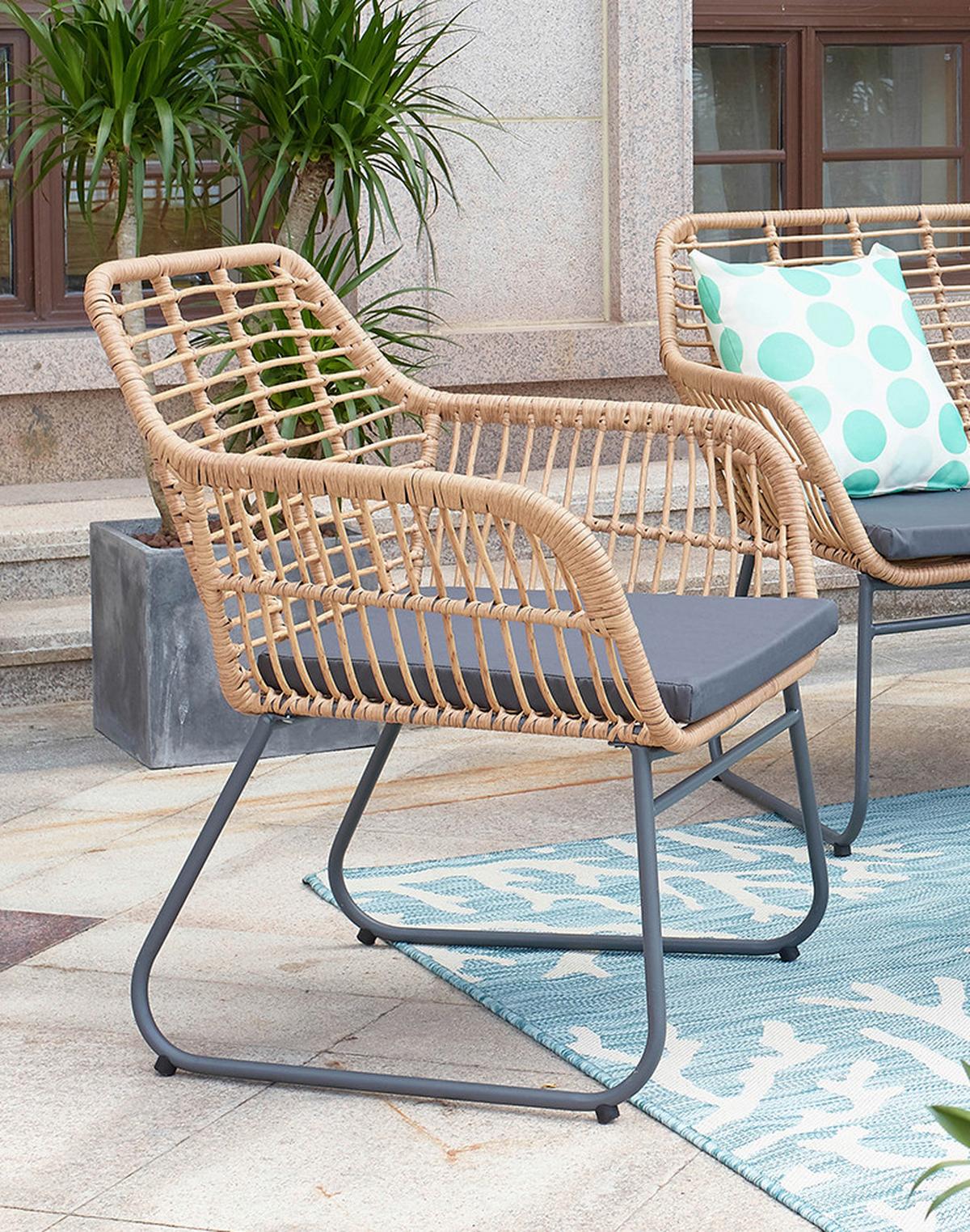 Gartenset 4-tlg. Naturfarben/Grau/Schwarz - Klar/Schwarz, Design, Glas/Kunststoff - Gardenson