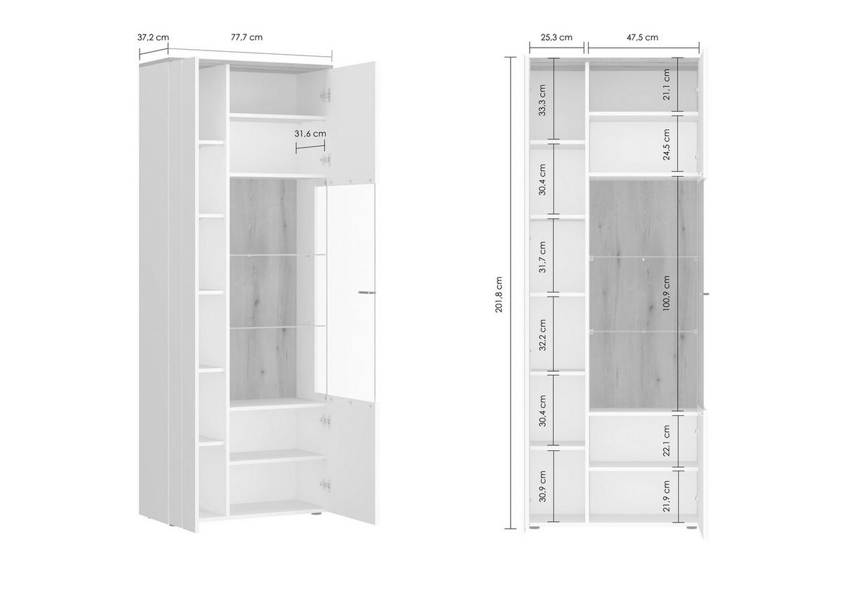 Vitrina Dalano - bijela/boje hrasta, Trend, staklo/drvni materijal (77,7/201,8/37,2cm) - Modern Living