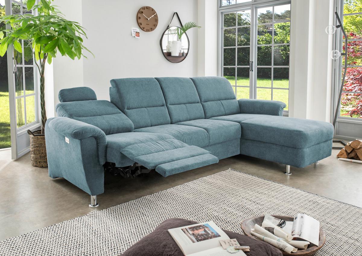 Wohnlandschaft Parole Hellblau Mikrofaser - Chromfarben/Hellblau, KONVENTIONELL, Textil/Metall (292/165cm) - Livetastic
