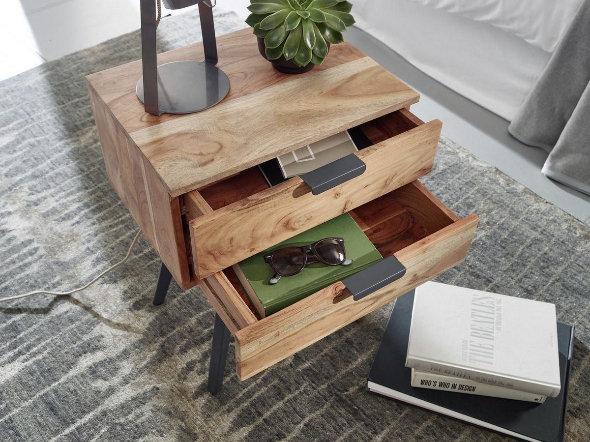 NACHTSCHRANK WOHNLING - Grau/Akaziefarben, MODERN, Holz/Metall (47/65/35cm) - MID.YOU