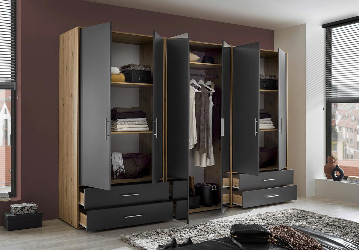 Șifonier VELAS - grafit/stejar Artisan, Konventionell, sticlă/material pe bază de lemn (305/207/58cm) - Modern Living