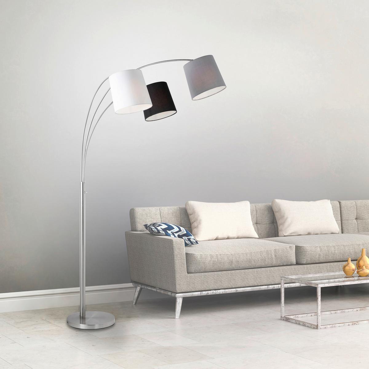 Bogenleuchte Melvin max. 120 Watt - Weiss/Silberfarben, Kunststoff/Textil (190cm)