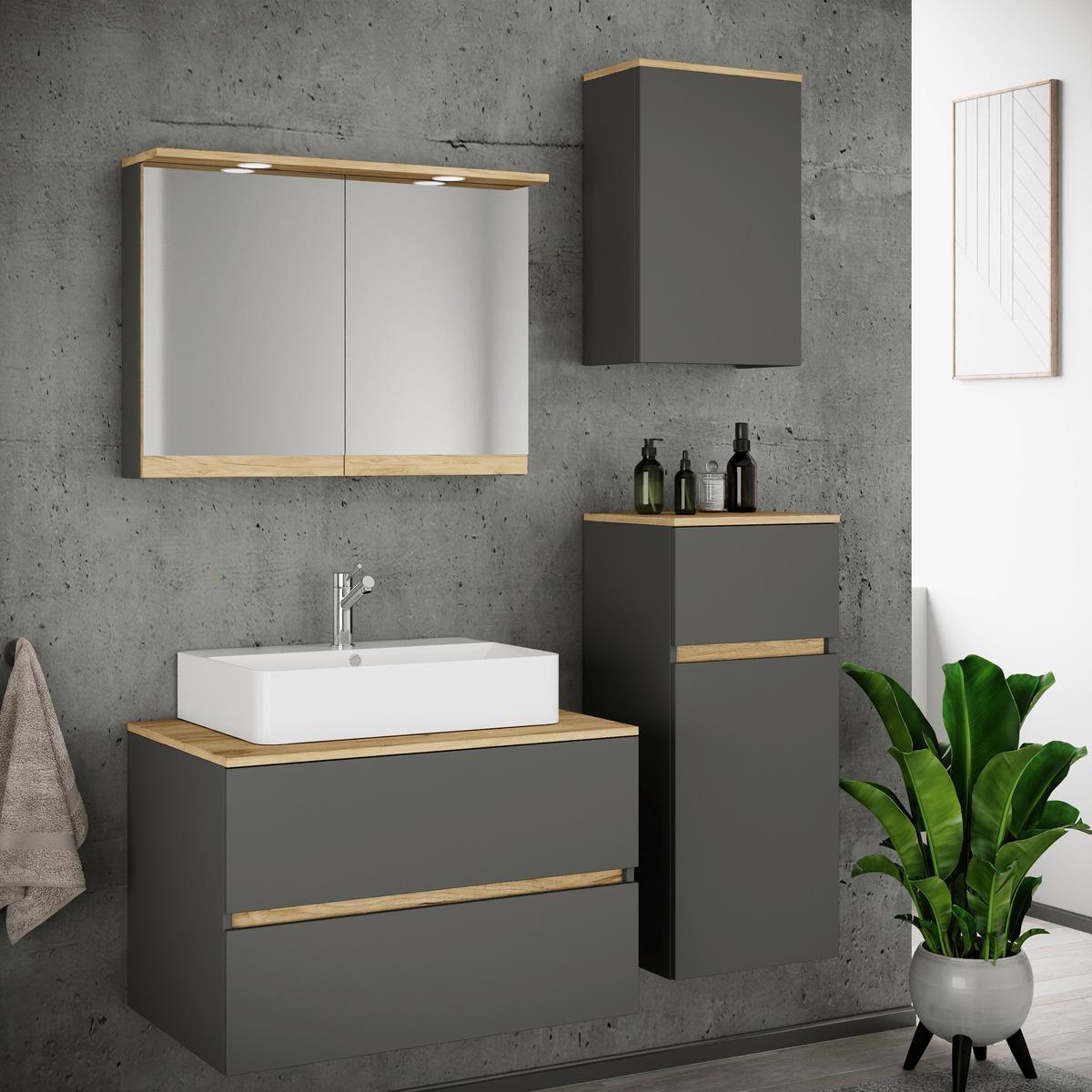 Badezimmer Cosila - Honigeiche/Weiss, Trend, Keramik/Holzwerkstoff (120cm) - MID.YOU