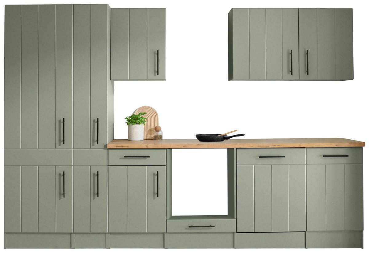 Küchenleerblock Anton o. Geräte Wildeiche/Schilfgrün - Schilfgrün/Wildeiche, Trend, Holzwerkstoff/Metall (310cm) - Respekta