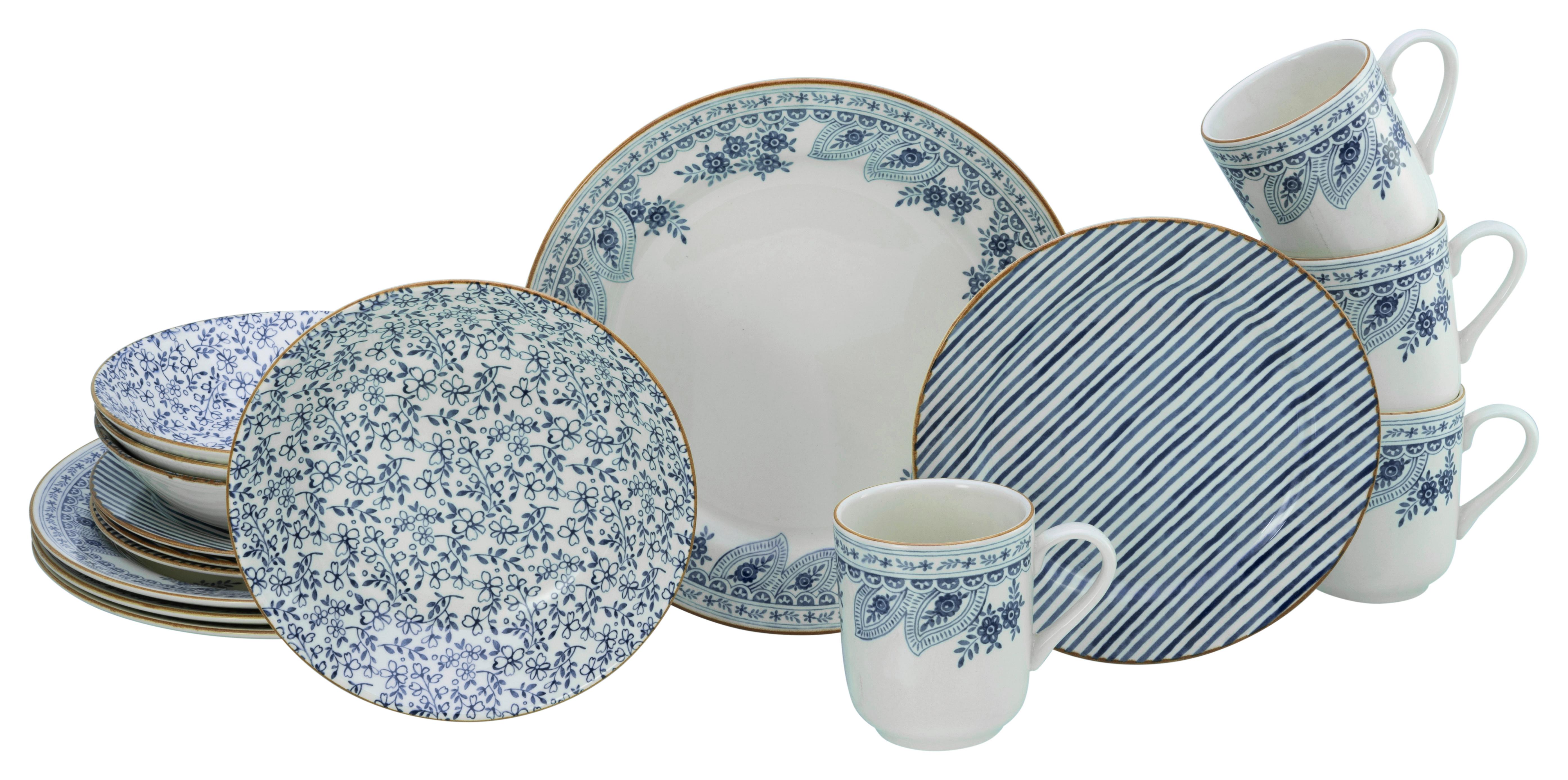 Kombinirani Servis Euböa, 16-Delni - modra/bela, Basics, keramika - Creatable