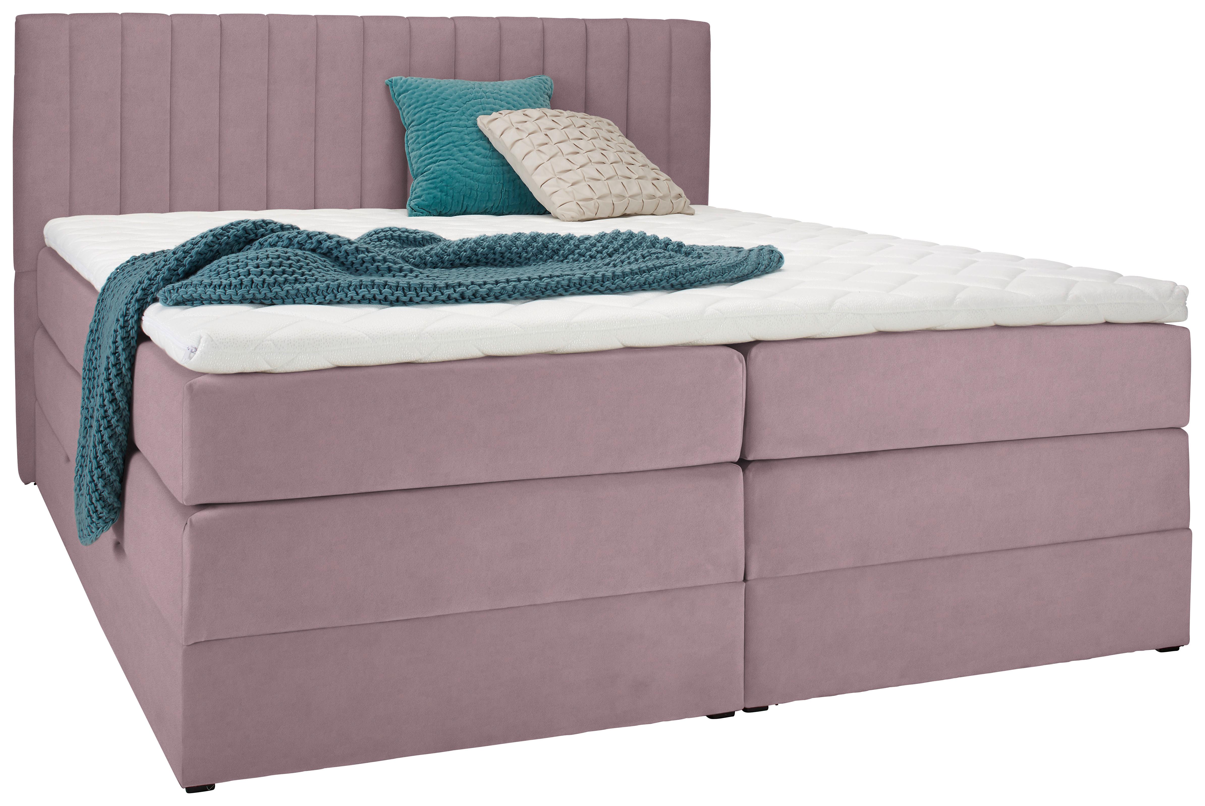 Boxspringbett Simon in Flieder ca. 180x200cm - Flieder/Schwarz, Konventionell, Holz/Kunststoff (180/200cm) - Premium Living