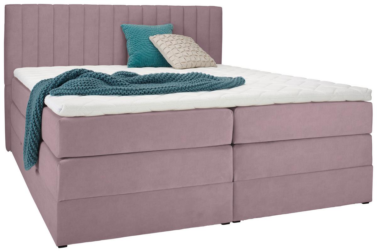 Boxspringbett Simon in Flieder ca. 180x200cm - Flieder/Schwarz, KONVENTIONELL, Holz/Kunststoff (180/200cm) - Premium Living
