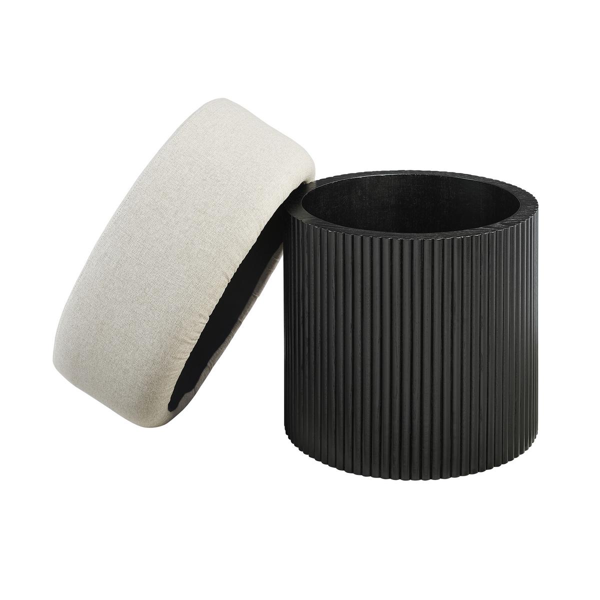 Tabure Japandi, Črna, Siva, Pravi Les - siva/črna, Moderno, tekstil/leseni material (50/43/50cm) - Livetastic