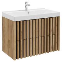 Bază cu lavoar Line - alb/culoare lemn stejar, Modern, ceramică/material pe bază de lemn (81cm) - Welnova