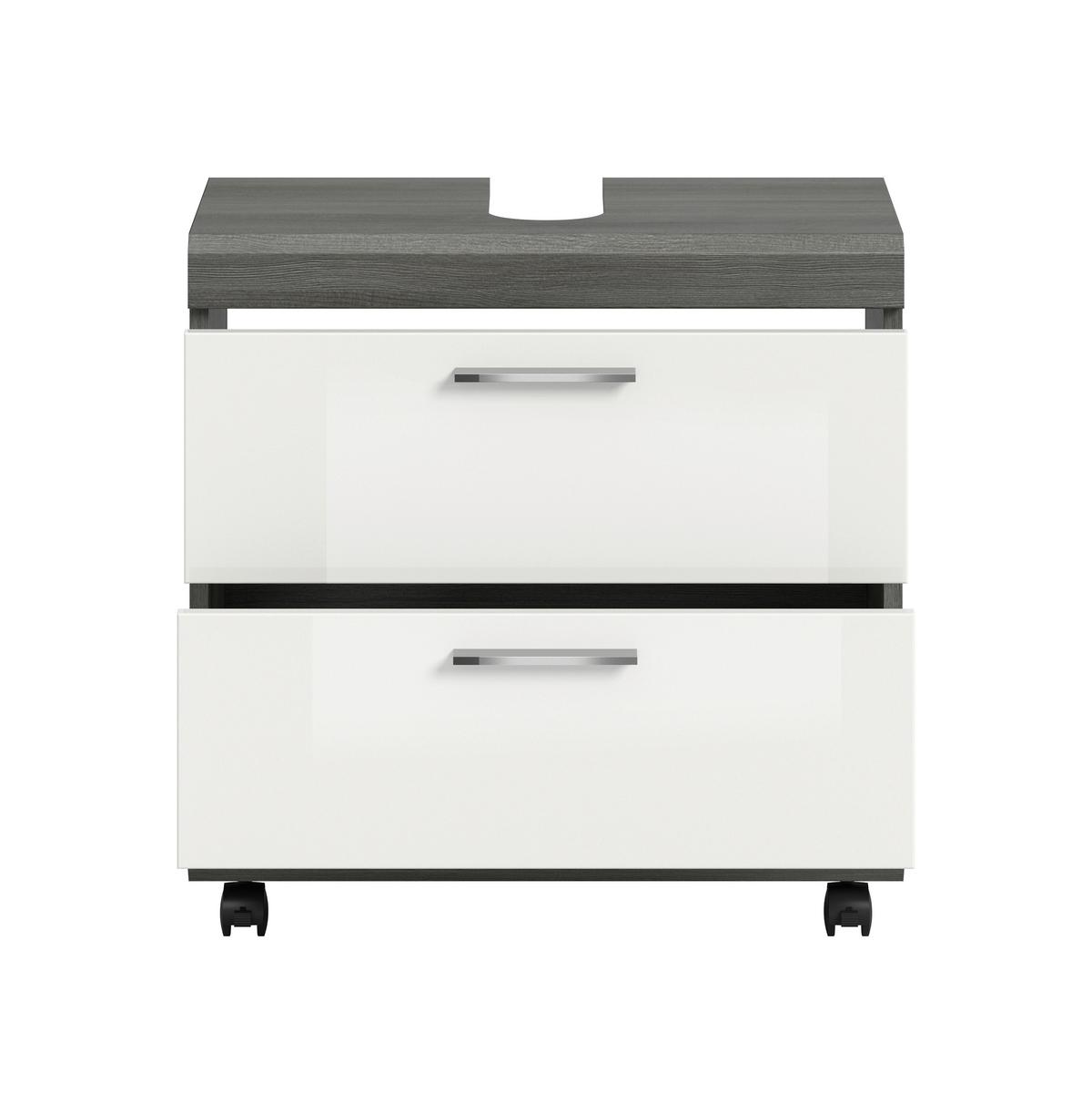 Waschbeckenunterschrank Scout Grau/Weiß Hochglanz - Weiß Hochglanz/Silberfarben, Trend, Holzwerkstoff/Kunststoff (60/60/34cm) - MID.YOU