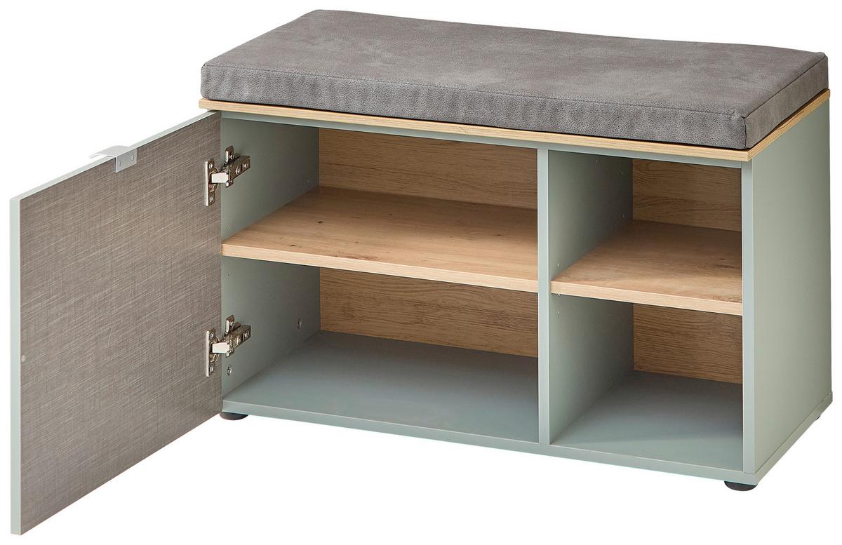 Garderobenbank Bari in Grün/Eiche Artisan - Silberfarben/Hellgrau, MODERN, Holzwerkstoff/Kunststoff (78/50/38cm) - Premium Living