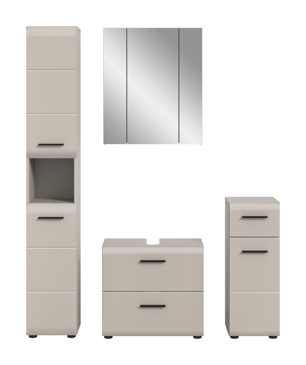 Badezimmer Ice Kaschmir 4-teilig - Kaschmir/Schwarz, Trend, Glas/Holzwerkstoff (120cm) - MID.YOU