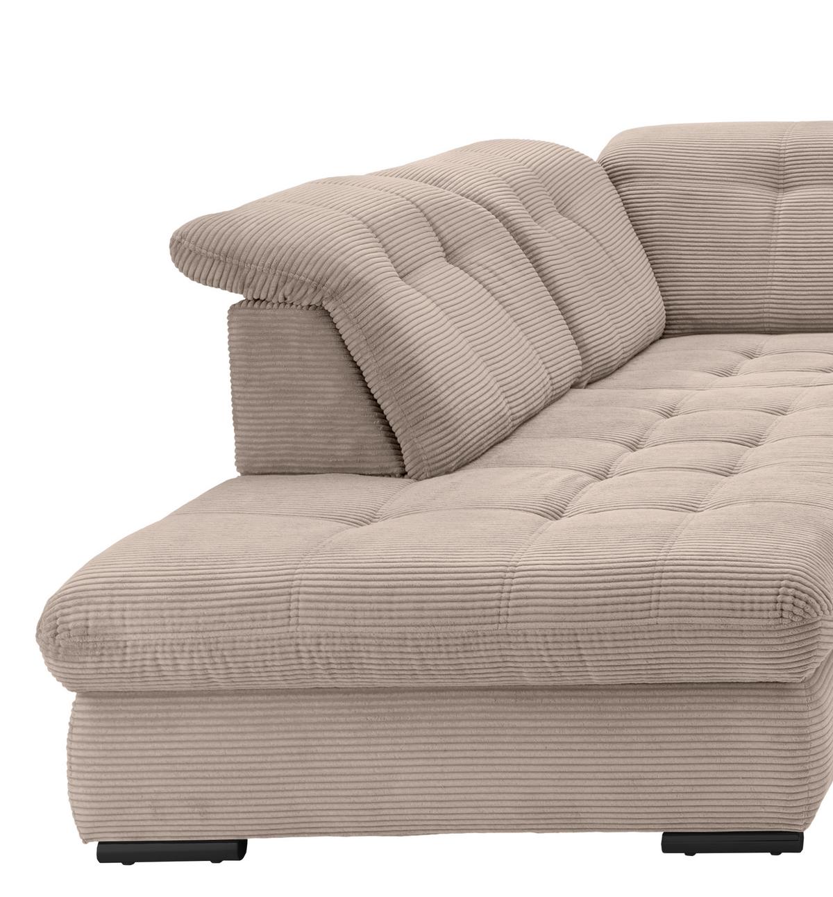 Wohnlandsschaft Rigatti Beige Cord mit Bettkasten - Beige/Schwarz, MODERN, Textil/Metall (252/387/184cm) - Livetastic