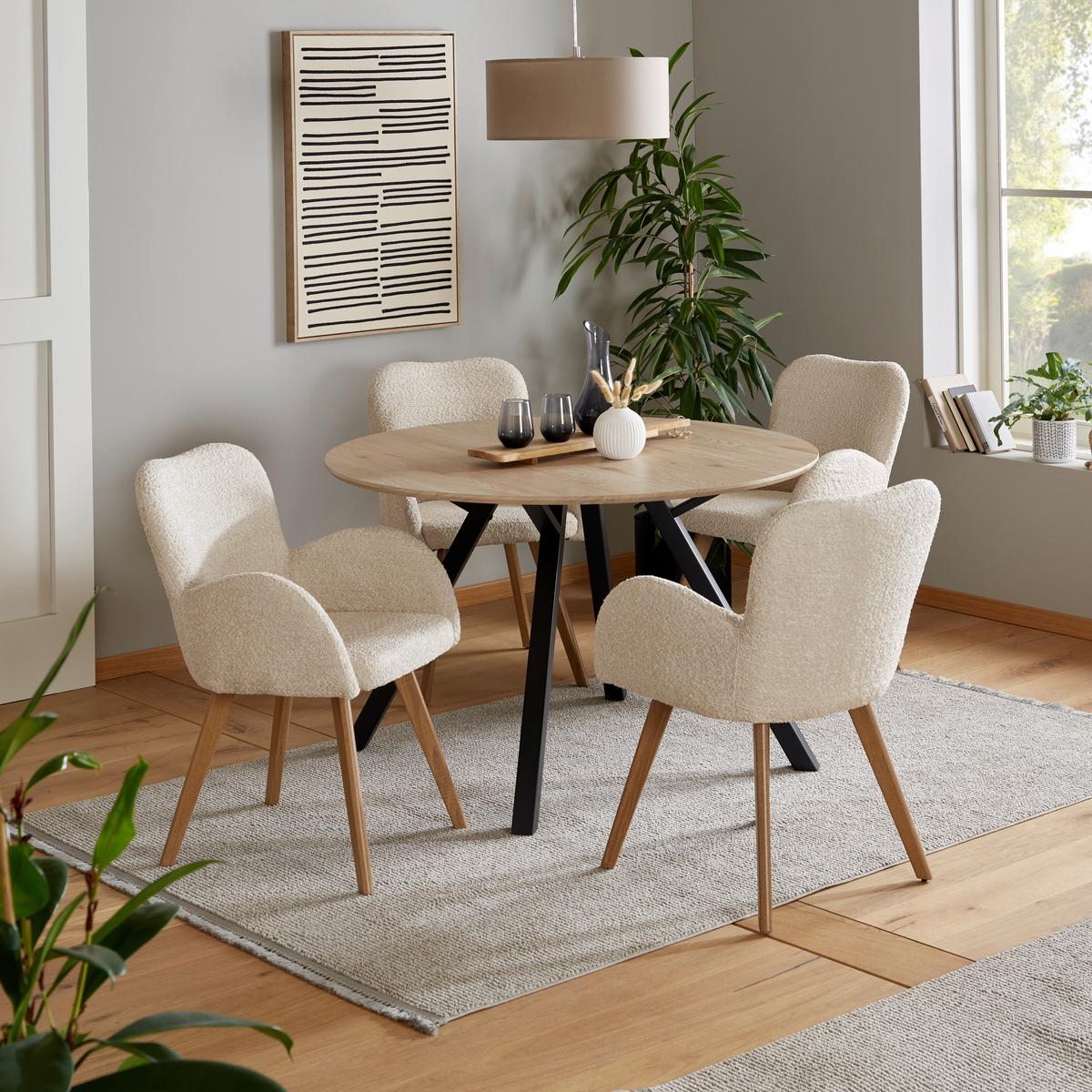 KRZESŁO Z PODŁOKIETNIKAMI LYDIA - kolor dębowy/beżowy, Modern, metal/tkanina (57/85/63cm) - MID.YOU