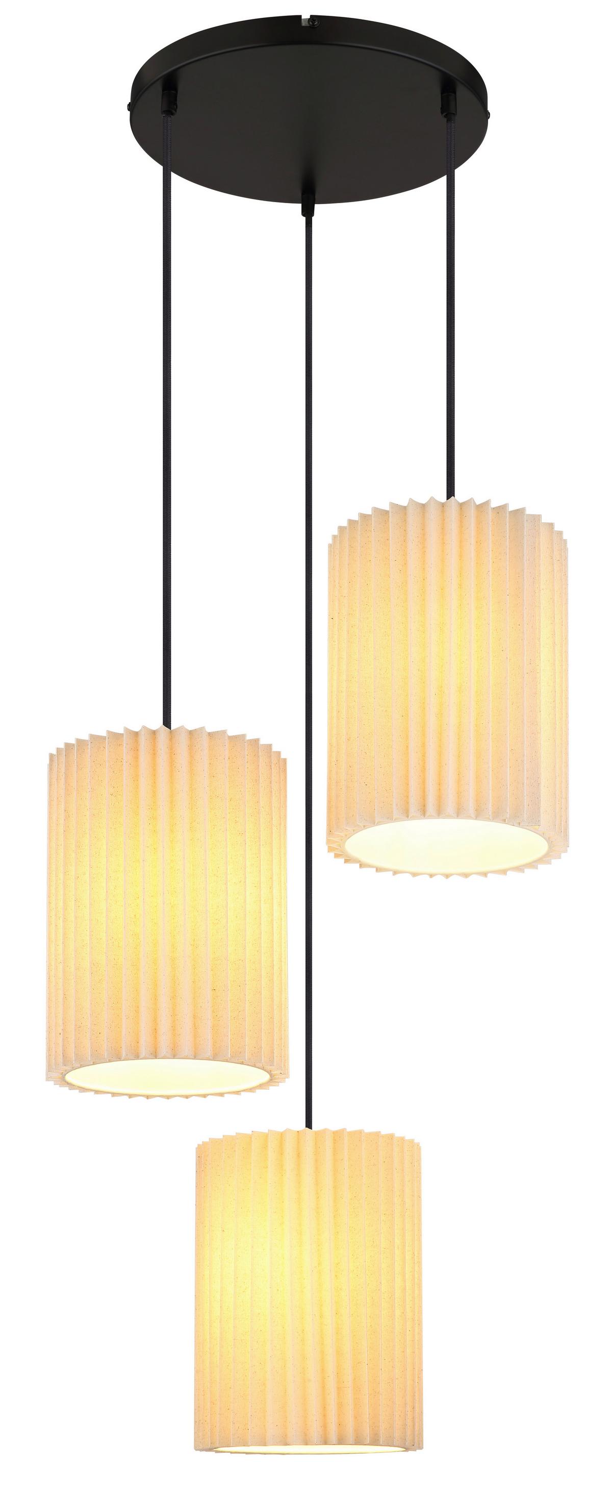 HÄNGELEUCHTE 15757-3 PAGE - Schwarz/Naturfarben, Basics, Textil/Metall (46/120cm) - Globo