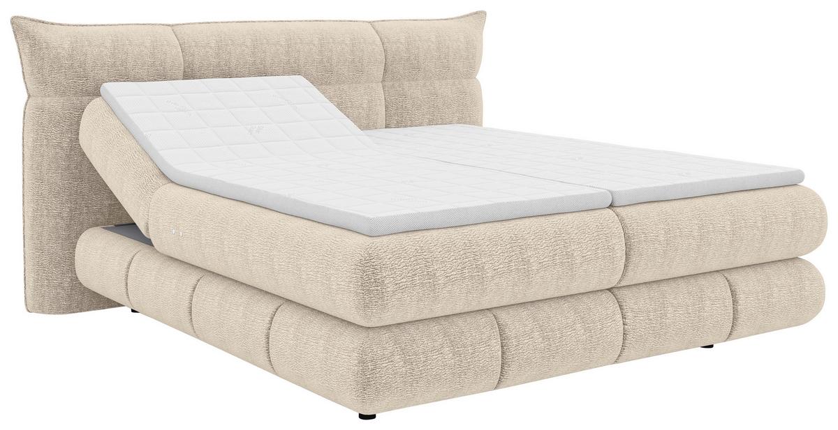 Boxspringbett Auris Elfenbein ca. 180x200cm - Elfenbein/Schwarz, KONVENTIONELL, Kunststoff/Textil (180/200cm) - Sembella