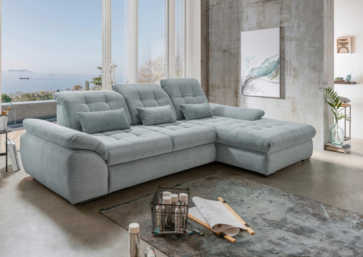 Ecksofa mit Bettkasten Rigatti ca. 314x184 cm Hellblau - Schwarz/Hellblau, MODERN, Textil/Metall (314/184cm) - Livetastic