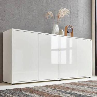 Sideboard Mailand Set 2 Weiß - Weiß Hochglanz/Schwarz, MODERN, Holzwerkstoff/Kunststoff (158/73/33cm) - MID.YOU