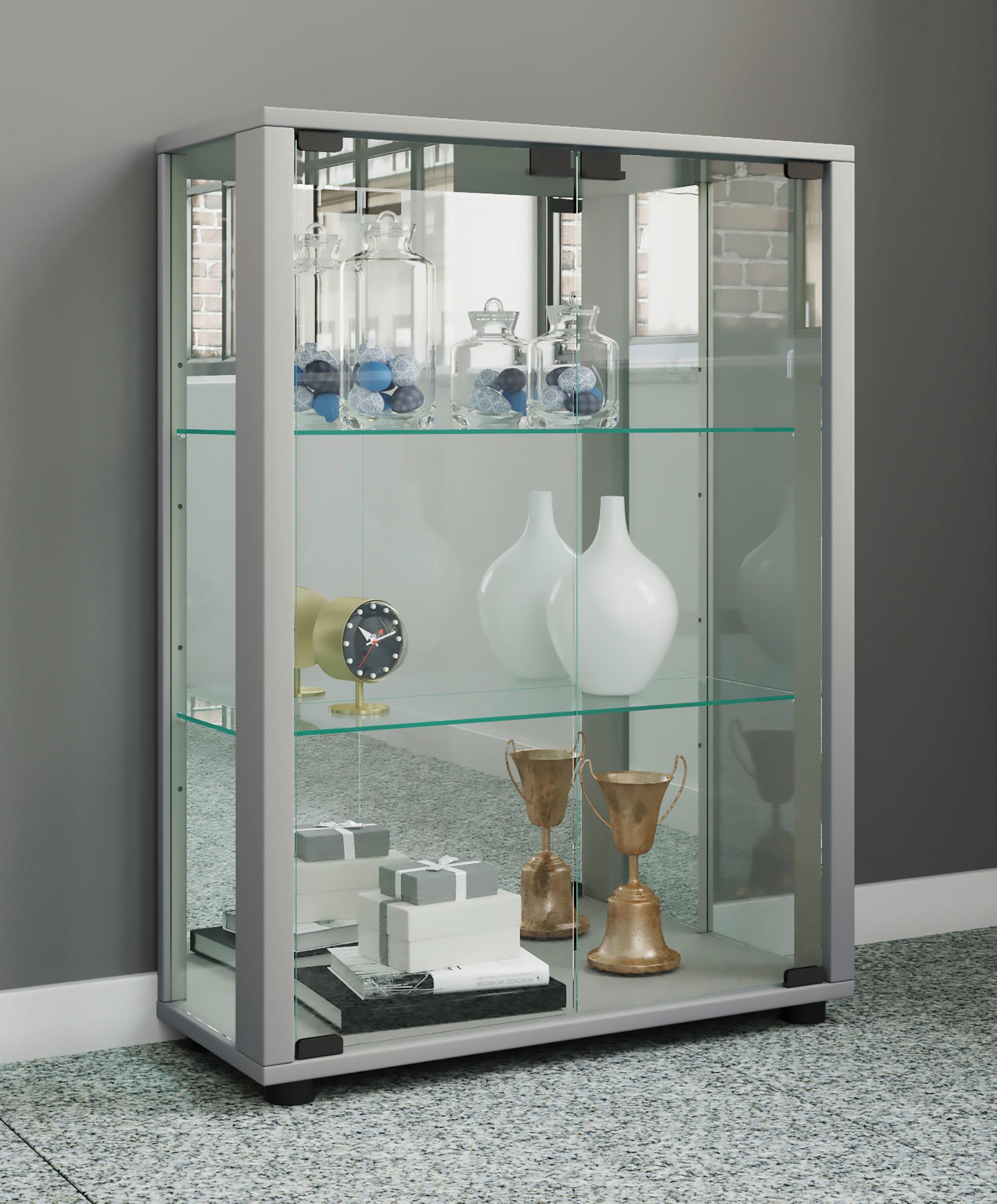 Vitrine Sintalo ca. 60x80 cm Silber - Silberfarben, MODERN, Glas/Holzwerkstoff (60/80/25cm) - MID.YOU