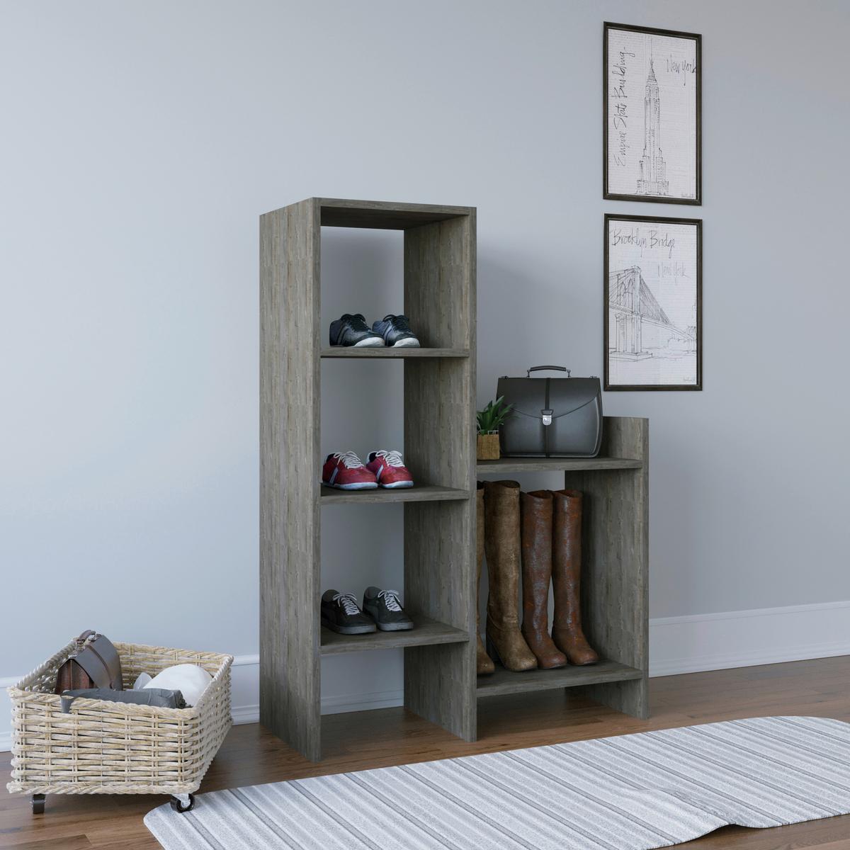 Schuhregal "Earl", Eiche dunkel - Eiche dunkel, Design, Holzwerkstoff (85,6/120/35,6cm) - Livetastic