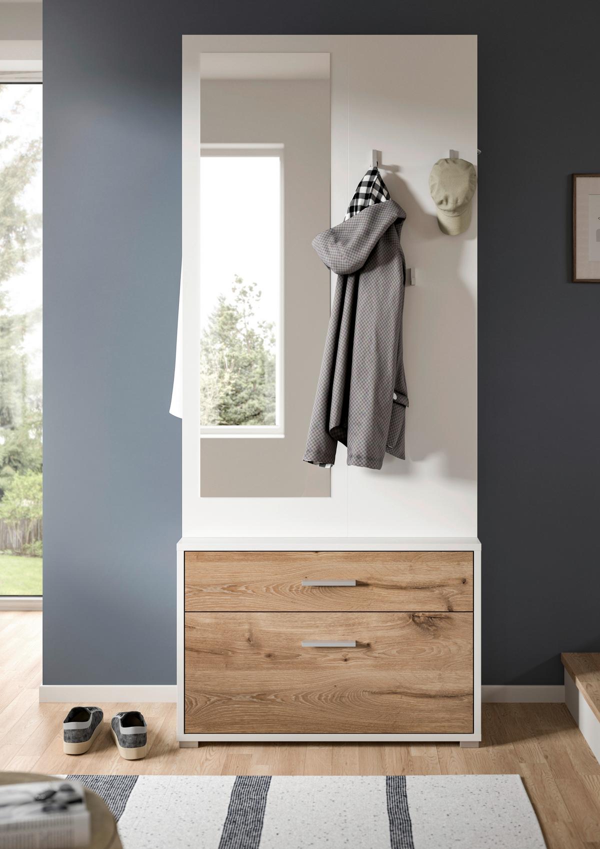 Predsoba Polo, Bela, Barva Hrasta, 3-Delna - bela/temni hrast, Design, leseni material (80/190/38cm) - Livetastic