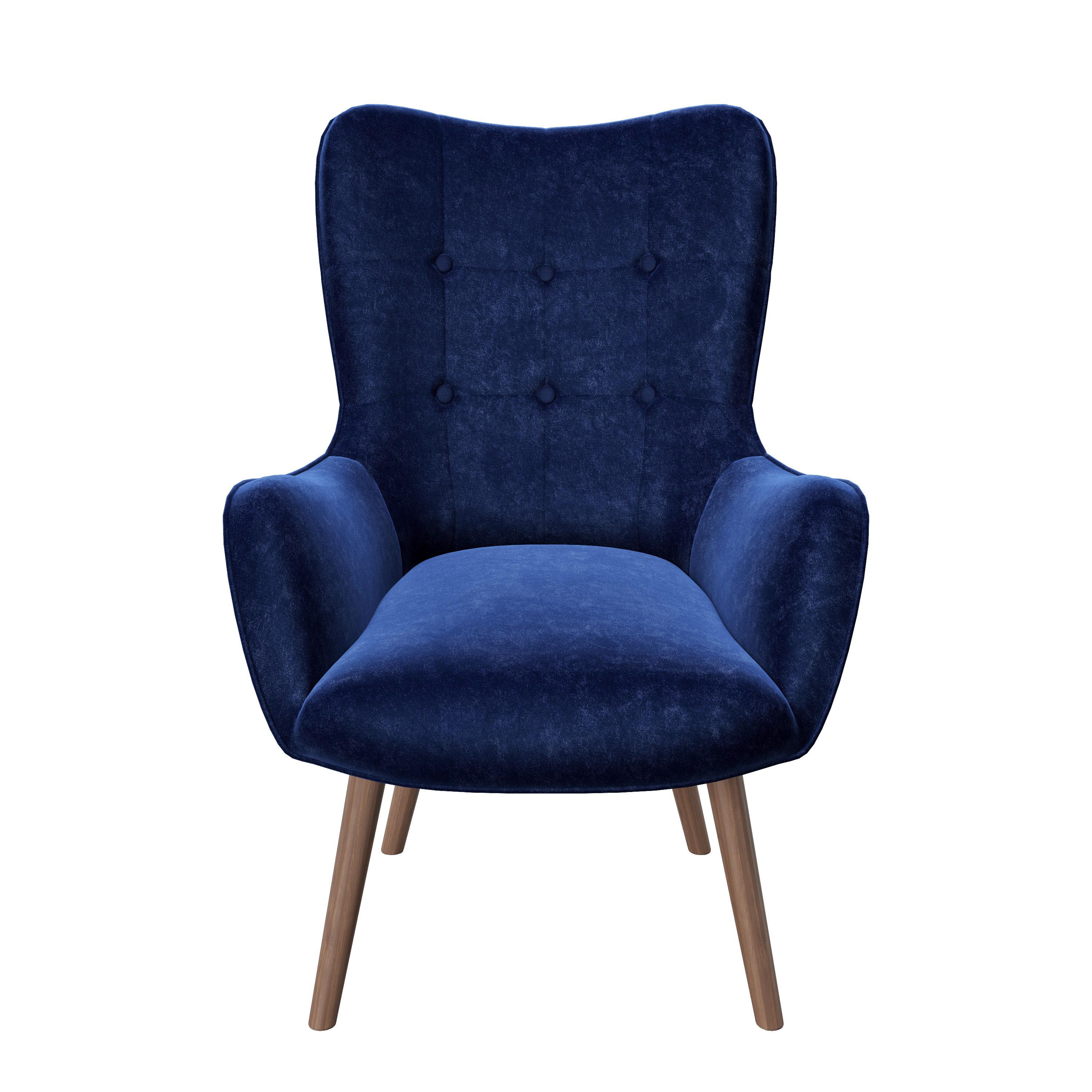 PLAYBOY Ohrensessel Bridget Samt Blau - Blau/Braun, KONVENTIONELL, Holz/Textil (68/99/77cm) - Playboy