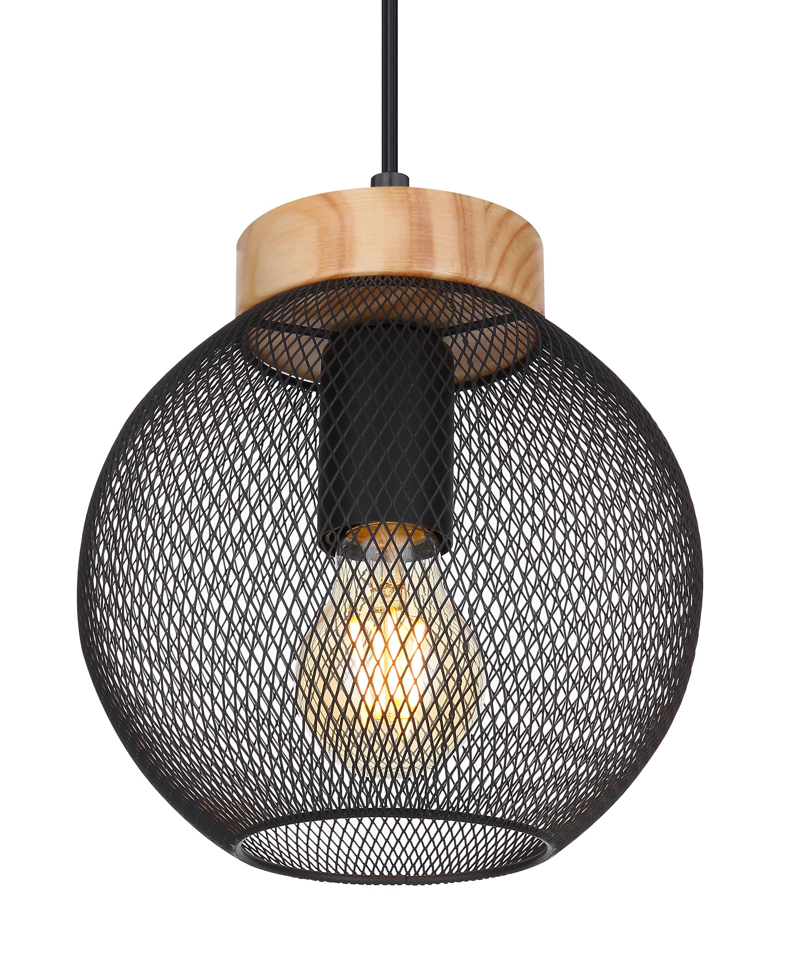 Lampă suspendată Pablo - maro/negru, Basics, lemn/metal (20/120cm) - Globo