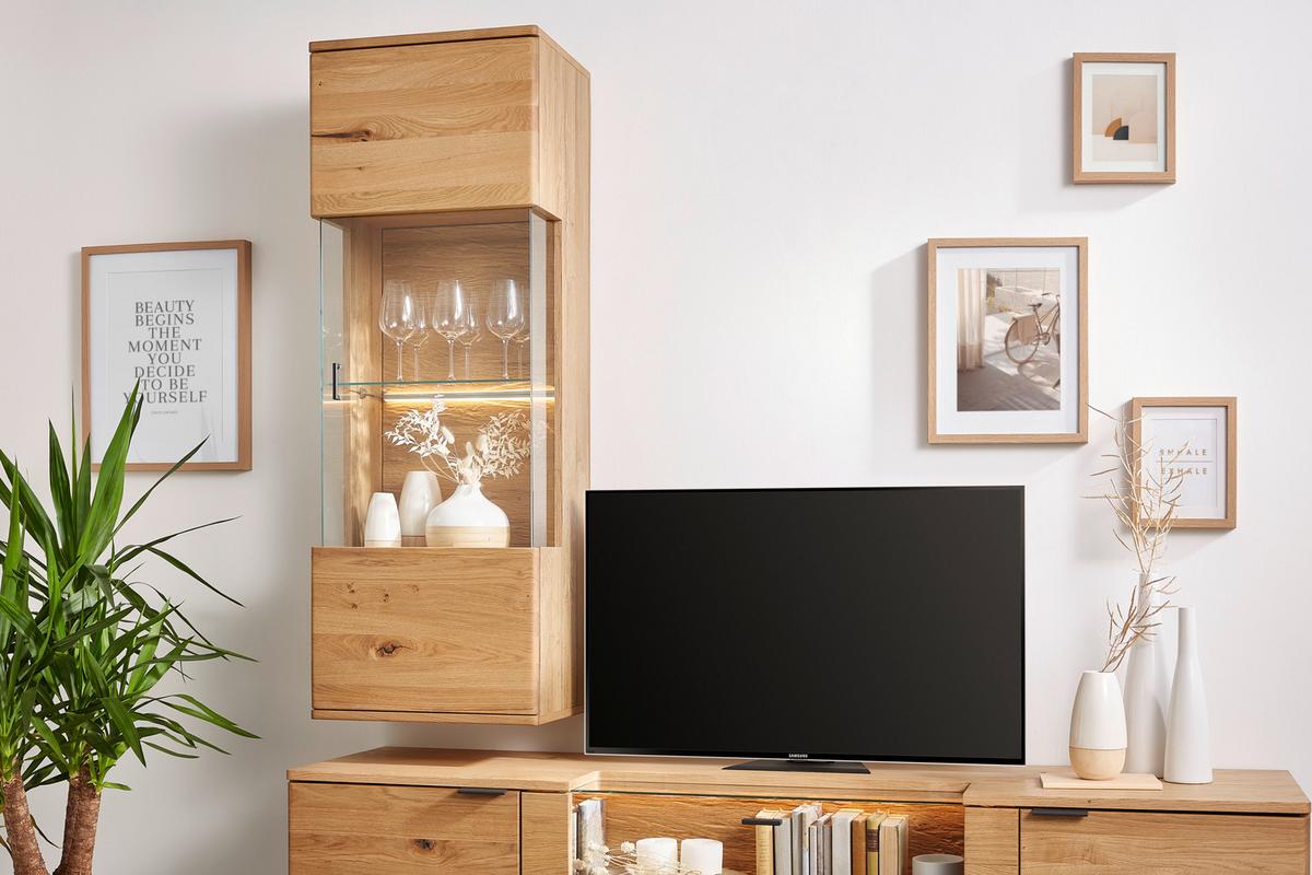 Hängevitrine in Wildeiche - Wildeiche/Schwarz, Modern, Glas/Holz (50/138/37cm) - Premium Living