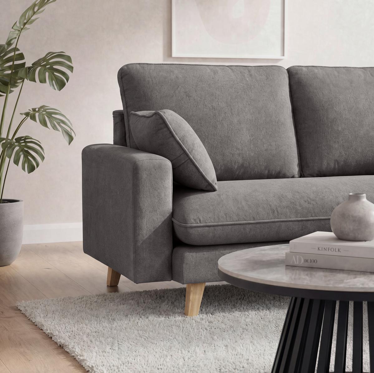 Kutna Garnitura Illa - tamno siva/boje bukve, Moderno, tekstil/drvo (154/155cm) - Bessagi Home